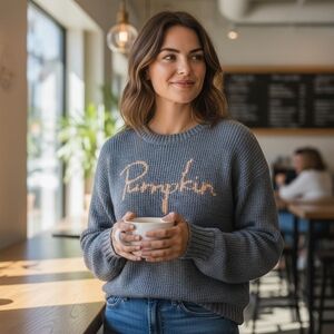 Wooden Ships Pumpkin Crewneck Sweater Womens XS Mohair Wool Chunky Oversized